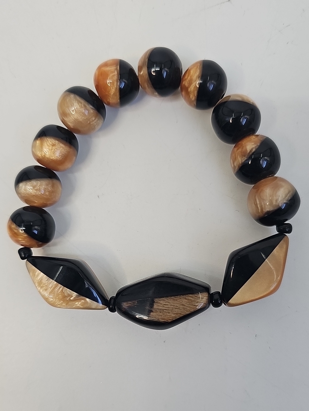 WHBM Bracelet Leopard-Inspired Black & Golden-Brown Stone Elastic Pull-on Fab